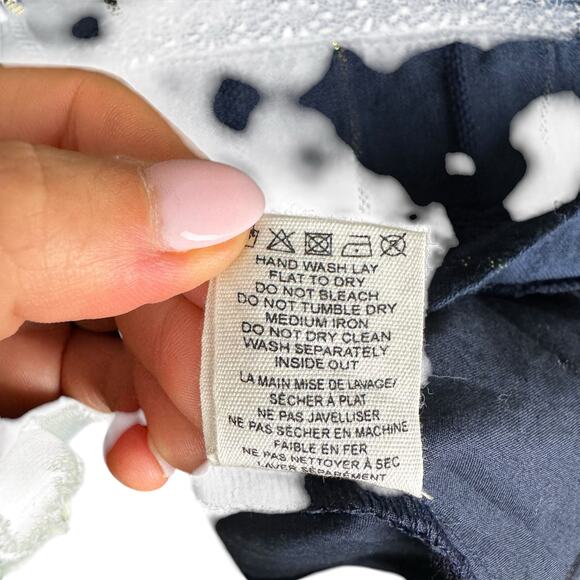 DRA Los Angeles Navy Gold Metallic Striped Eyelet Long Sleeve Shift Mini Dress - Picture 12 of 12